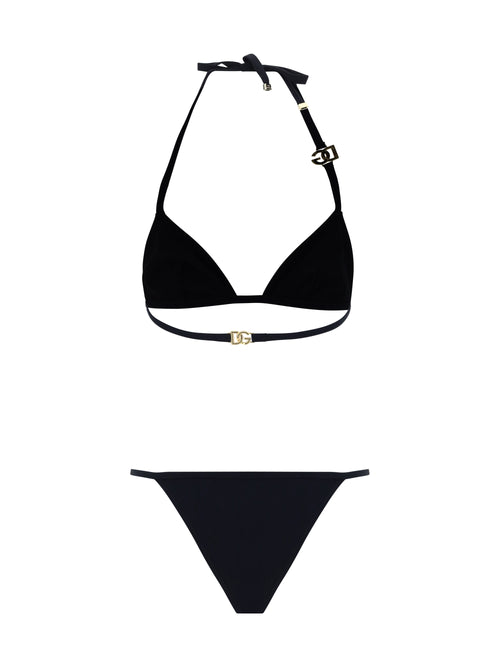 Dolce & Gabbana Triangle Bikini with gold plaque - Black