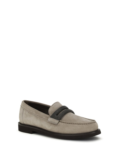BRUNELLO CUCINELLI Penny Loafers in suede with precious clamp