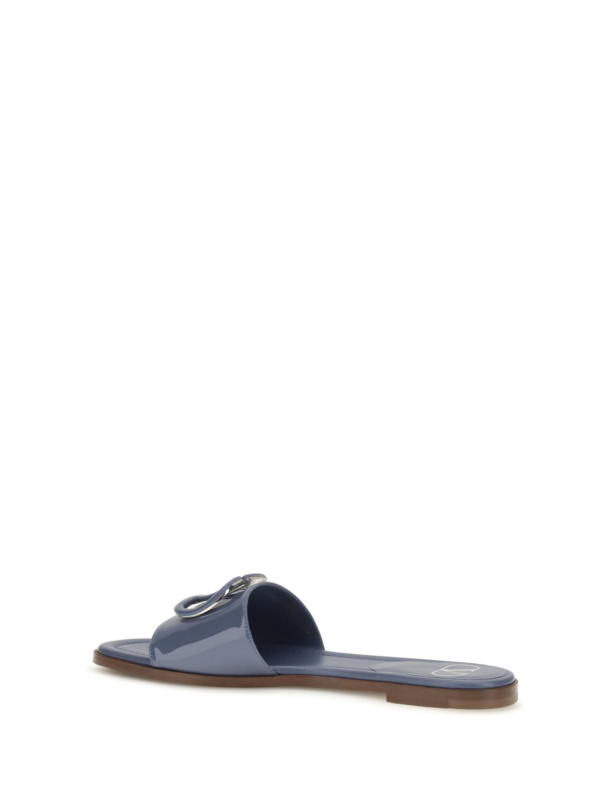 Valentino Garavani VLogo patent leather Slide Sandals - Blue Polvere