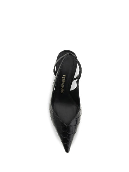 Ferragamo Crocodile-effect leather Slingback Pumps - Black