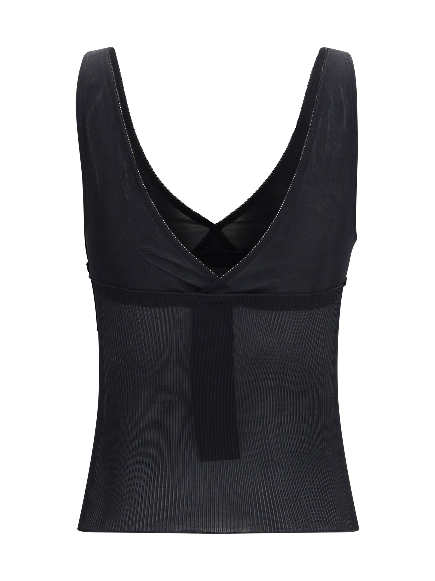SAINT LAURENT Ribbed silk jersey lace-trim tank Top