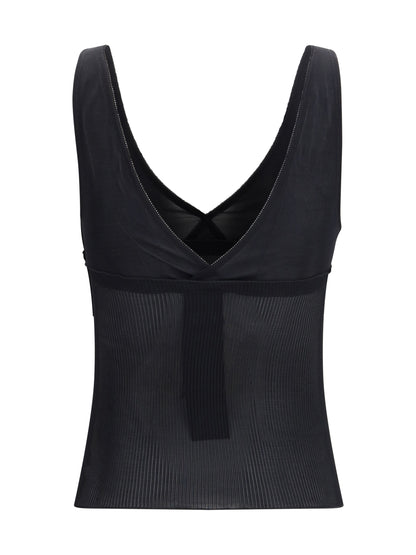 SAINT LAURENT Ribbed silk jersey lace-trim tank Top