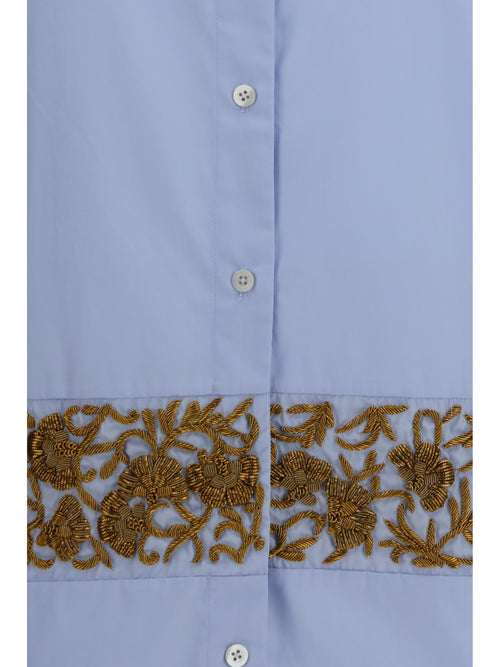 Dries Van Noten Oversized embroidered cotton Shirt - Light Blue
