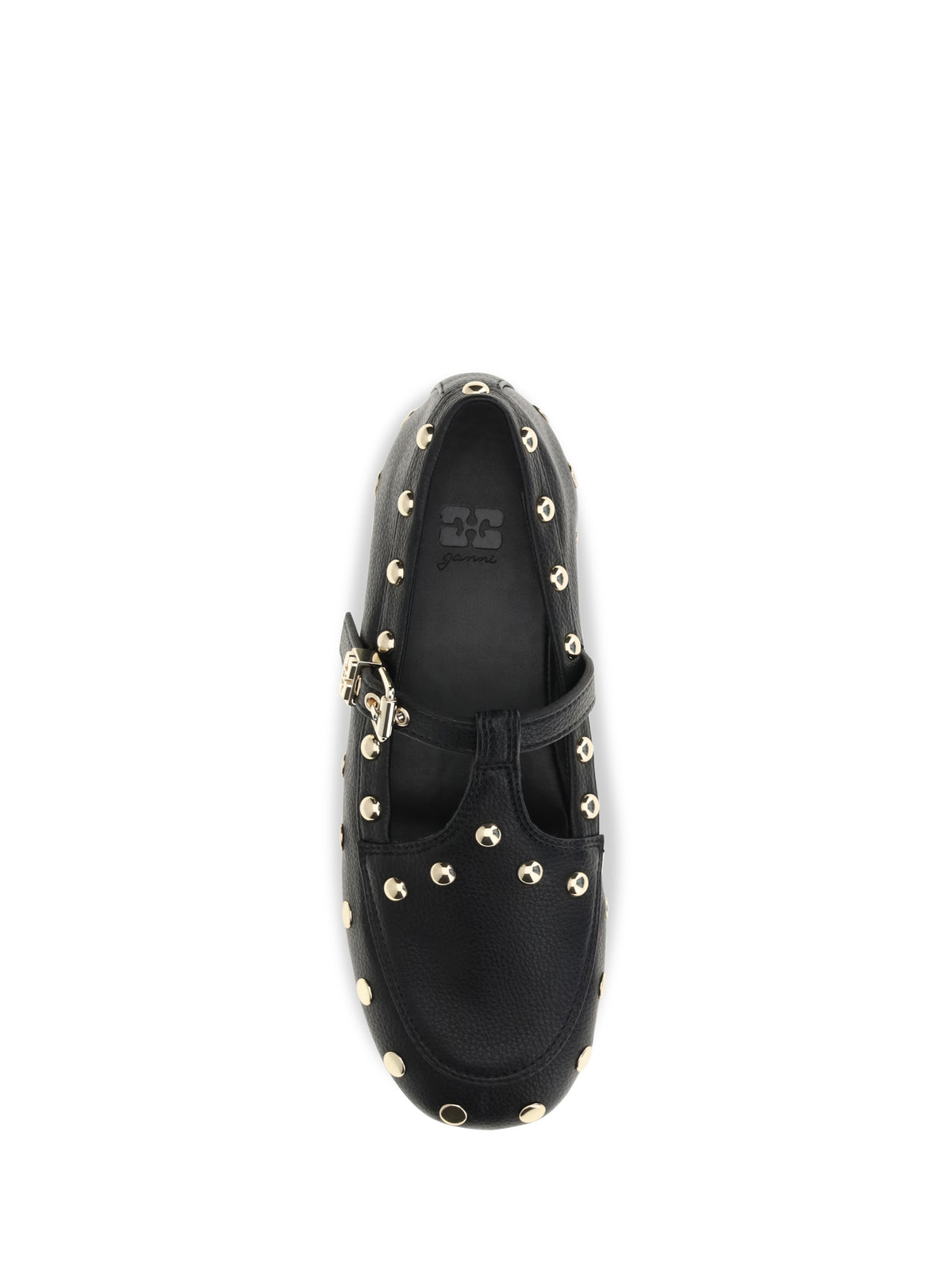 Ganni Mary Jenny studded Ballerinas in pebbled leather - Black