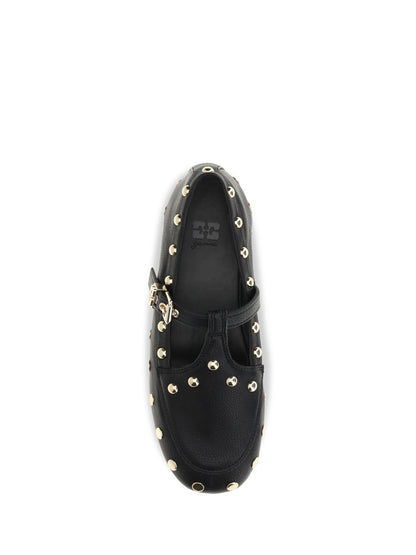Ganni Mary Jenny studded Ballerinas in pebbled leather - Black