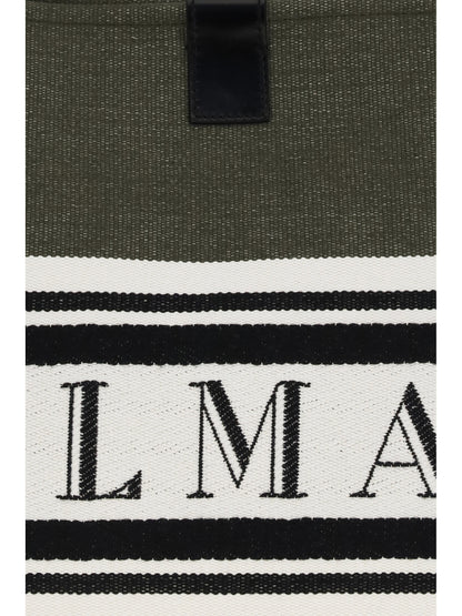 BALMAIN Medium canvas and leather Release Tote