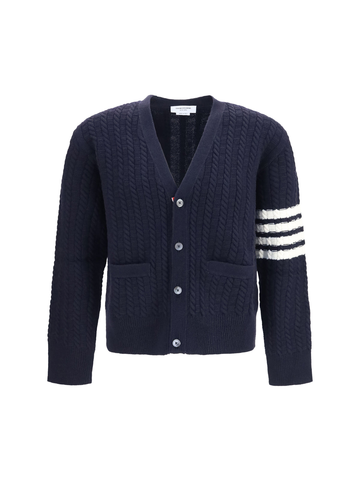Thom Browne V-neck Sweater with Anchor embroidery on the back - Navy