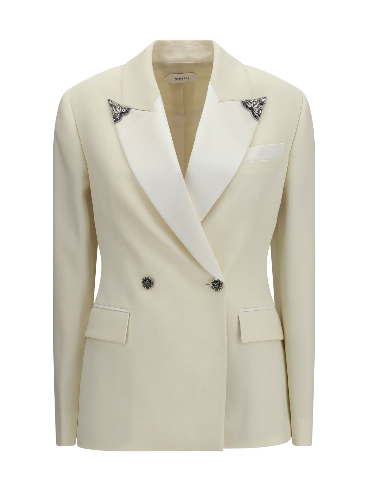 Versace Stretch wool Blazer with embroidered lapels - White