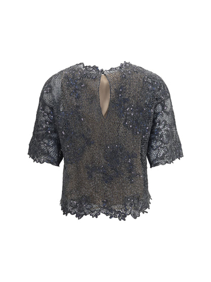 Brunello Cucinelli Sequined crewneck Top - Dark Grey