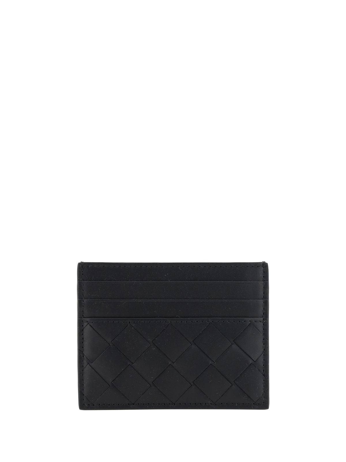 Bottega Veneta Leather Card Holder - Black-Silver