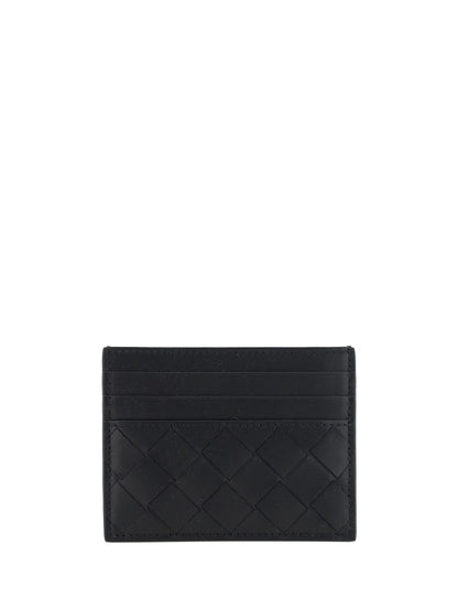 Bottega Veneta Leather Card Holder - Black-Silver