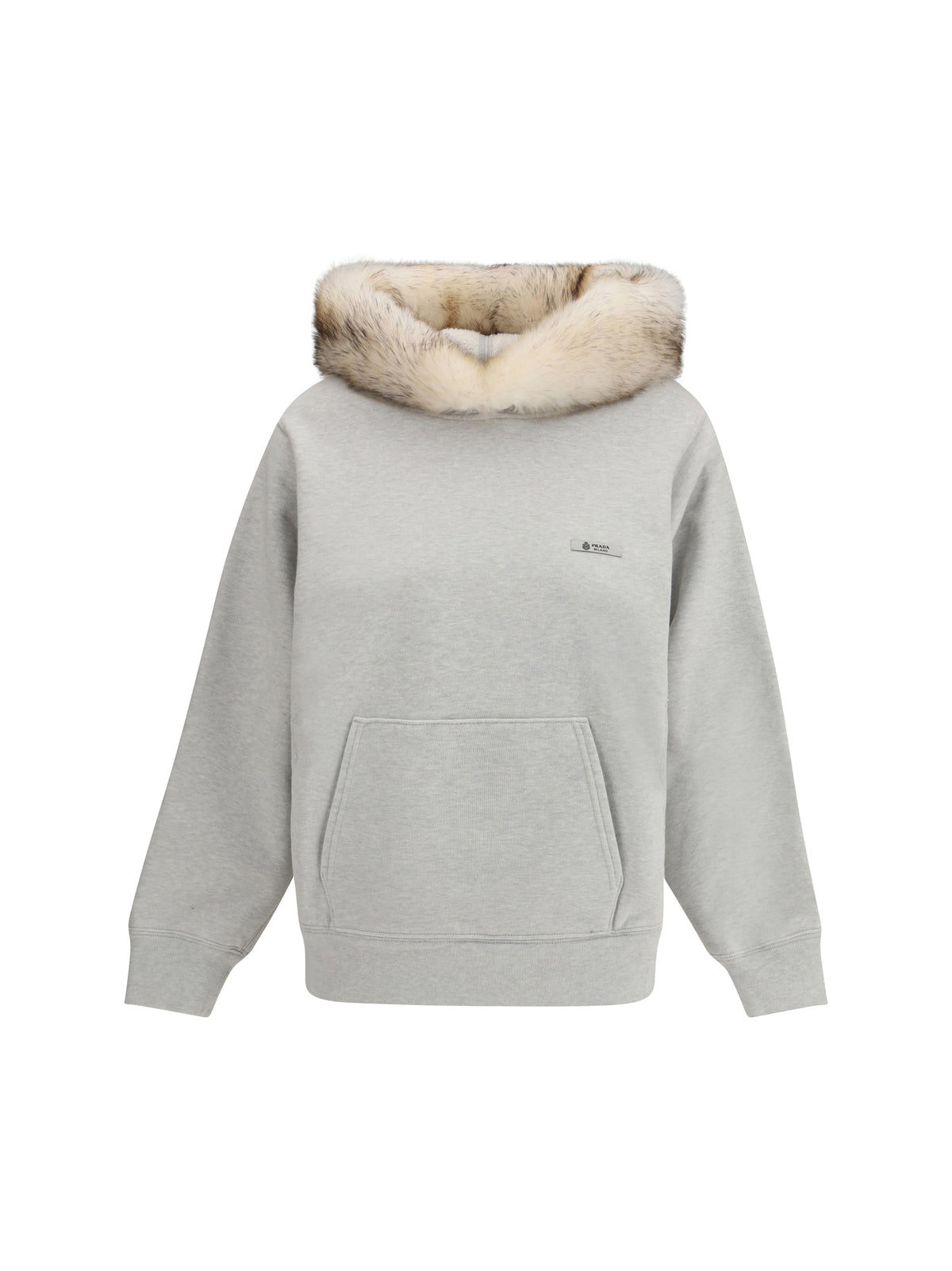 Prada Hoodie features a hood lined in shearling - Grey Melange