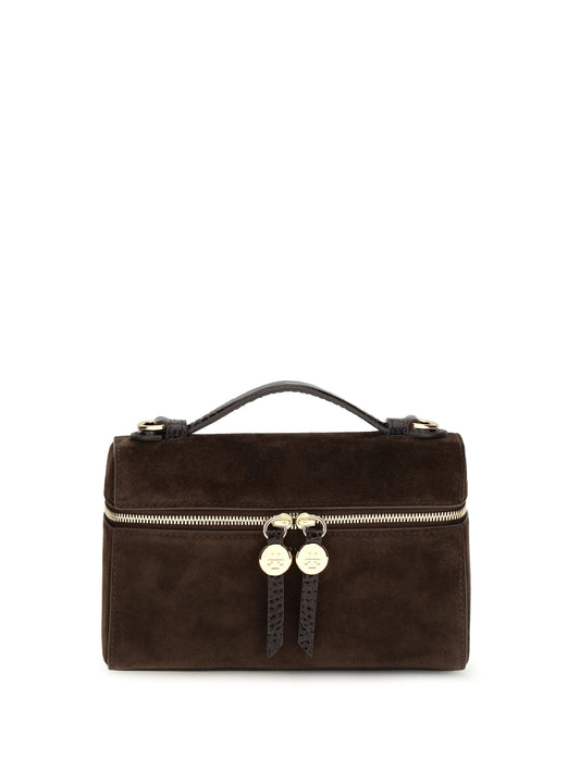 Tory Burch Romy Slim suede Top Handle Bag - Dark Cocoa