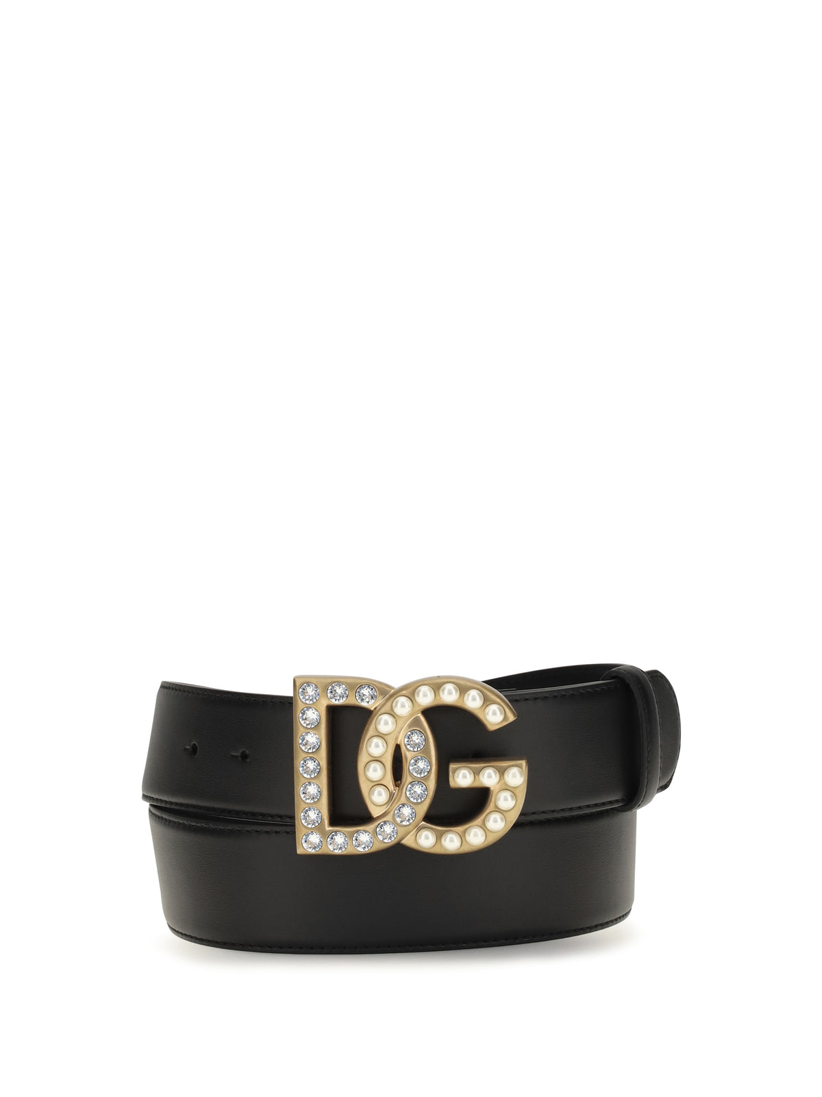 Dolce & Gabbana Leather Belt with crystal DG logo - Black/Multicolor