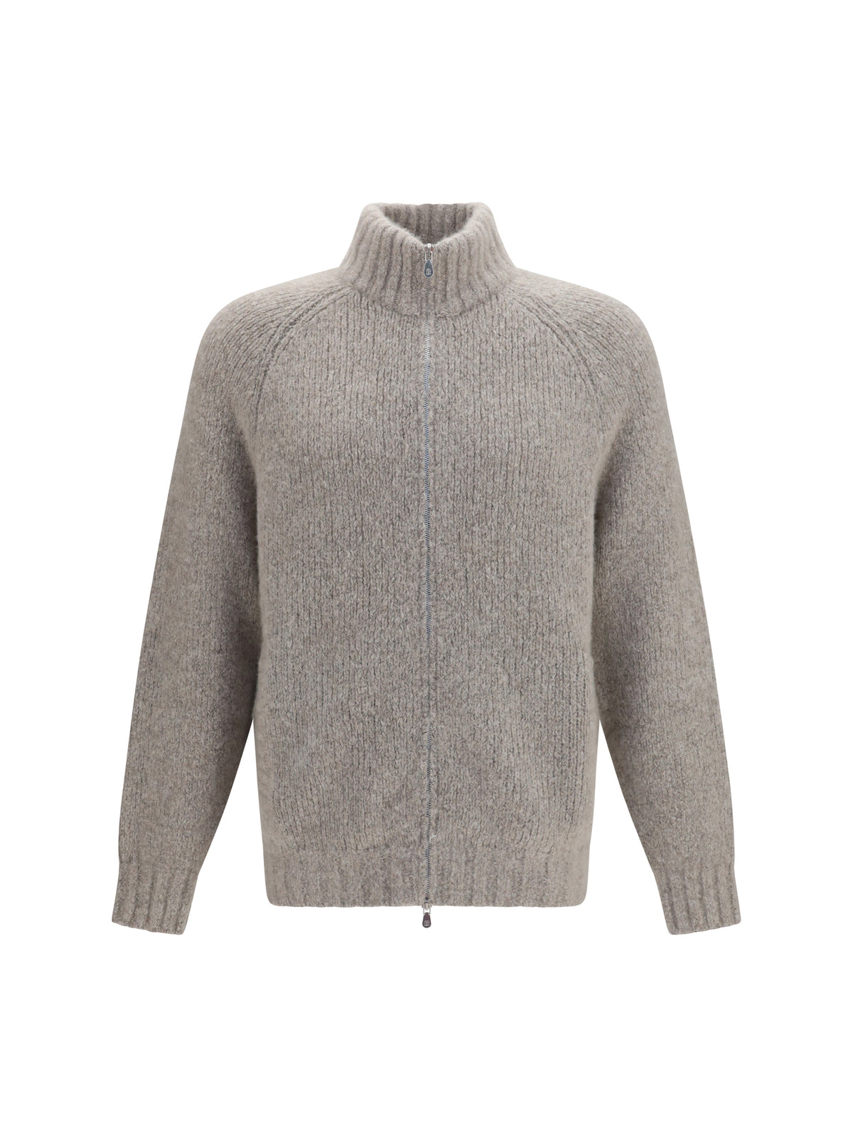 Brunello Cucinelli High-neck cashmere and silk Cardigan with zip - Marmo