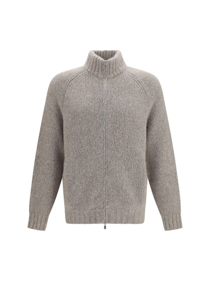 Brunello Cucinelli High-neck cashmere and silk Cardigan with zip - Marmo