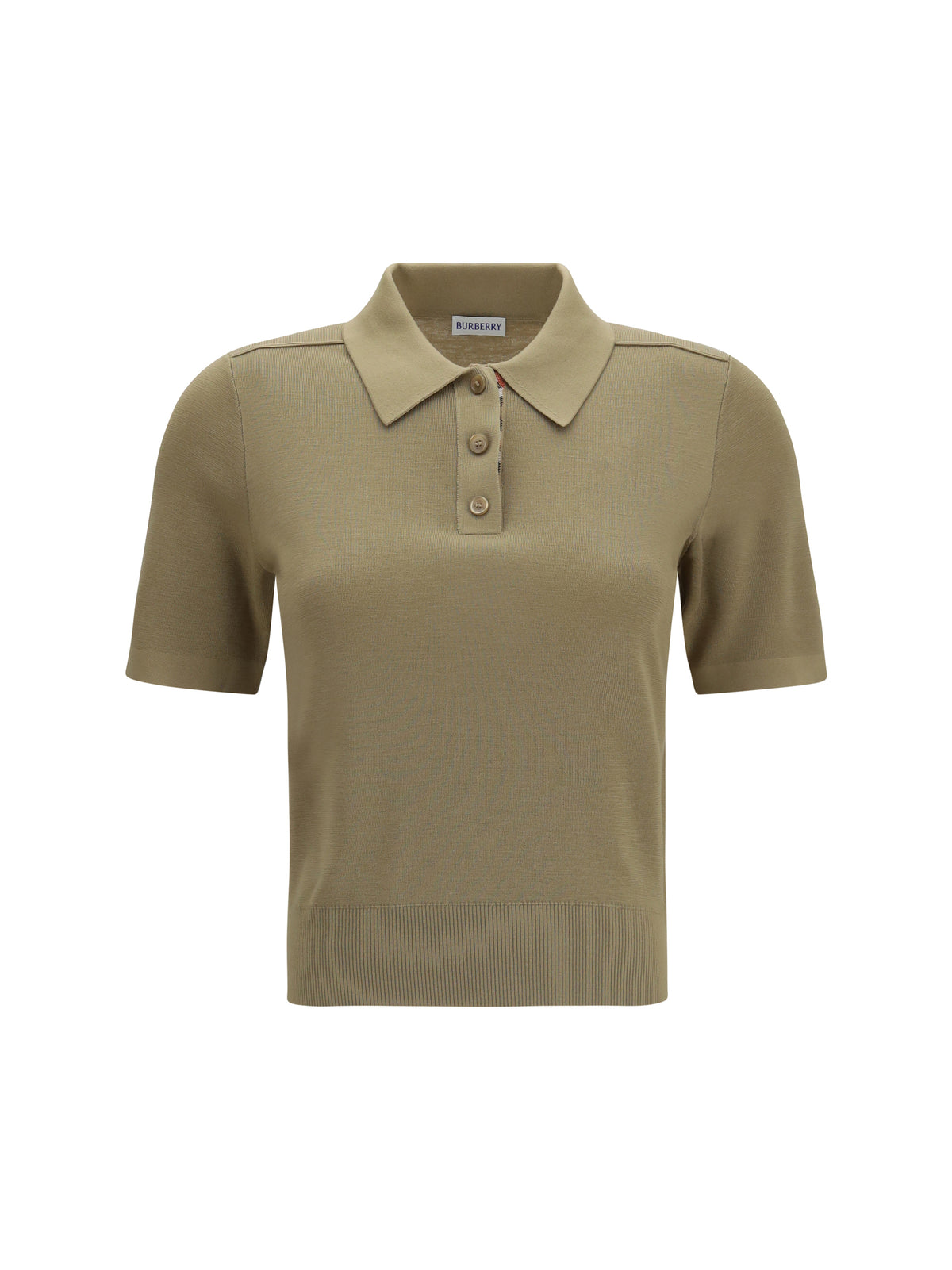 Burberry Knit Polo with Check trim - Flax