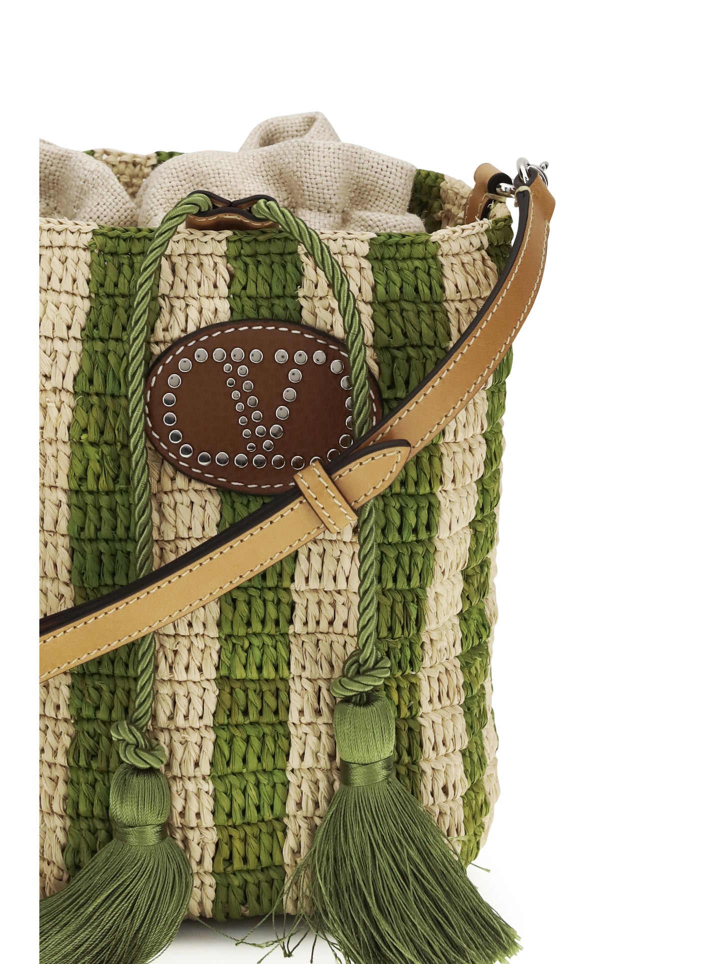 VALENTINO GARAVANI Striped raffia Bucket Bag