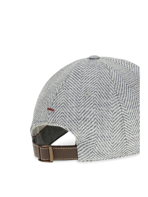 Brunello Cucinelli Alpaca, wool and silk chevron Baseball Hat with logo - Ceruleo+Rosso