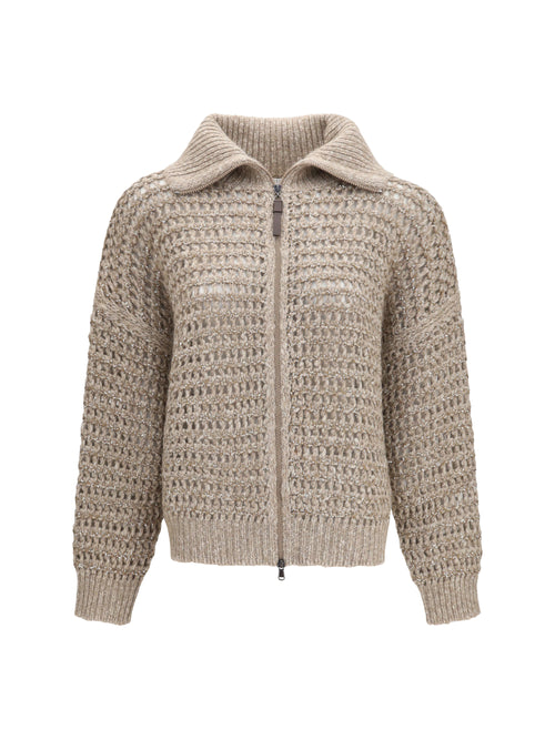 Brunello Cucinelli Cashmere Cardigan with central pocket - Beige+Brown Caldo+Camel