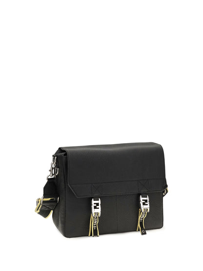 Fendi Flow Mess medium Roman leather Crossbody Bag - Black
