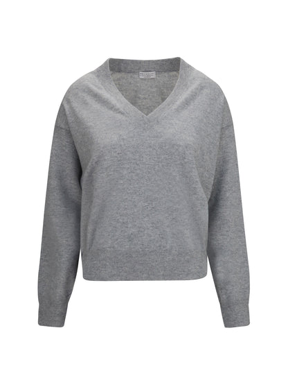 Brunello Cucinelli V-neck cashmere Sweater - Ciottolo
