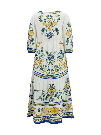 Farm Rio Emily floral print midi Dress with drawstring - Emily Floral Tapestry Off W