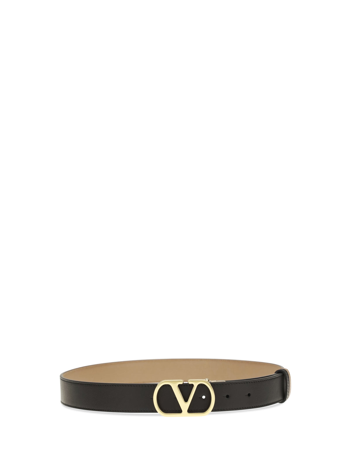 Valentino Garavani VLogo Signature reversible polished calf leather Belt - Black/Smokey Brown