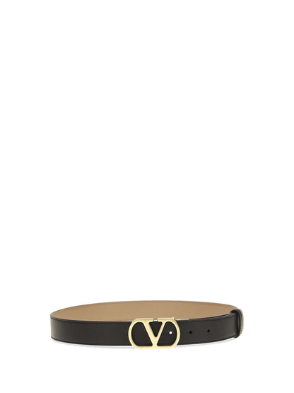 Valentino Garavani VLogo Signature reversible polished calf leather Belt - Black/Smokey Brown