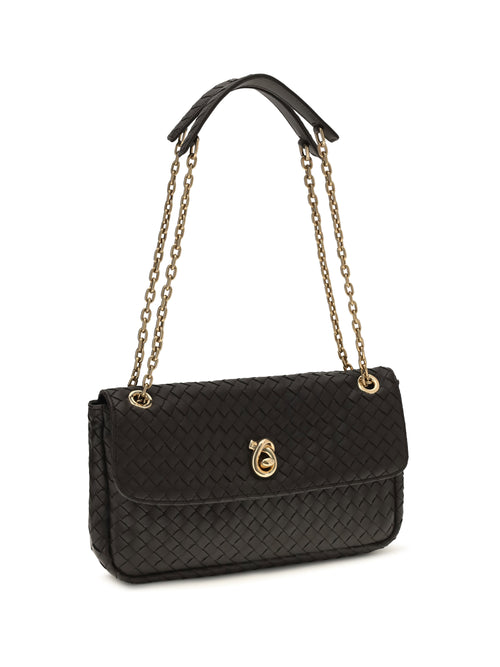 Bottega Veneta Intrecciato Shoulder Bag - Espresso-M Brass