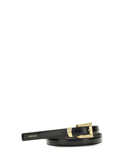 Versace Glossy leather logo print Belt - Black/Gold