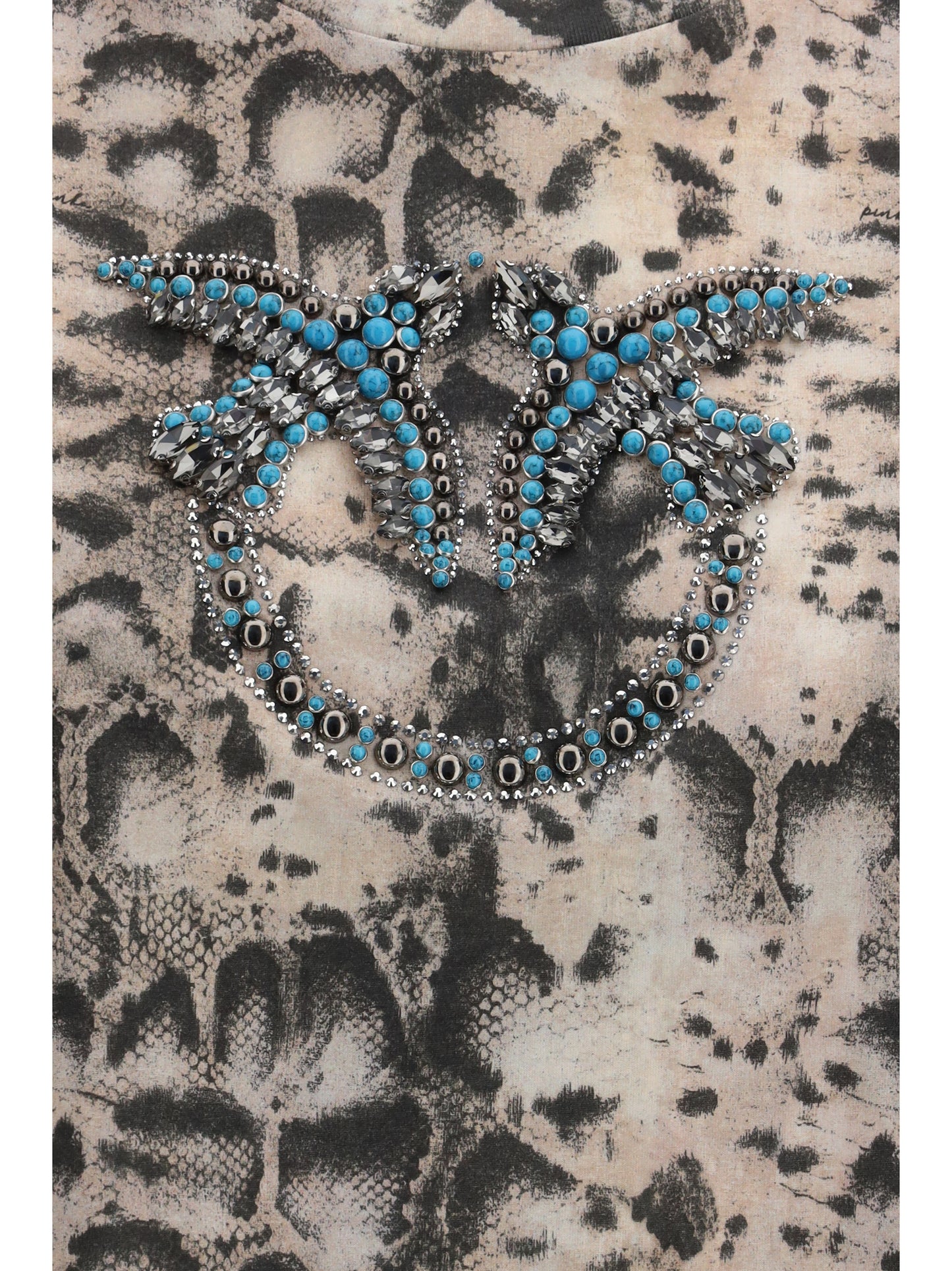 PINKO Terni Crop Snake Print T-Shirt with embellishments