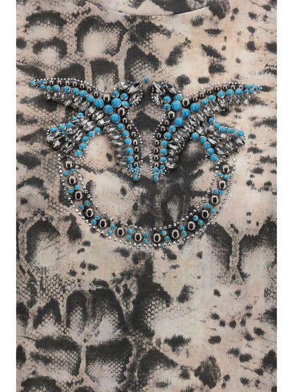 PINKO Terni Crop Snake Print T-Shirt with embellishments