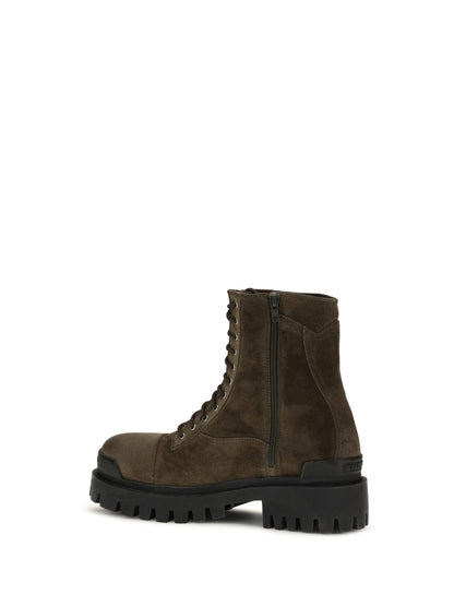 Balenciaga Combat Strike waxed suede calf leather Boots - Olive/Ag Silver