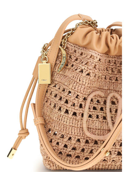 CHLOÉ Raffia drawstring Shoulder Bag