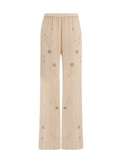 Forte_forte Fleurs d’Orient embroidered crushed velvet Pants - Loto