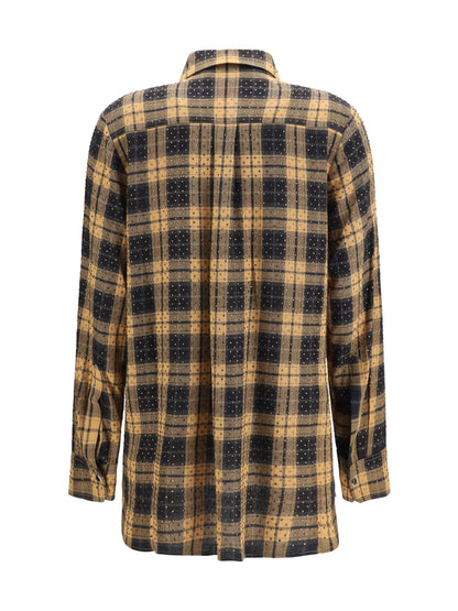 Pinko Barbellino check pattern Shirt with all-over micro rhinestones - Camel/Black