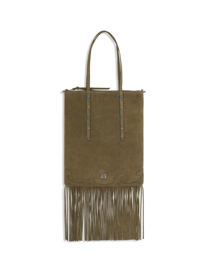 Pinko Suede Shoulder Bag - Green Canguro-Old Silver