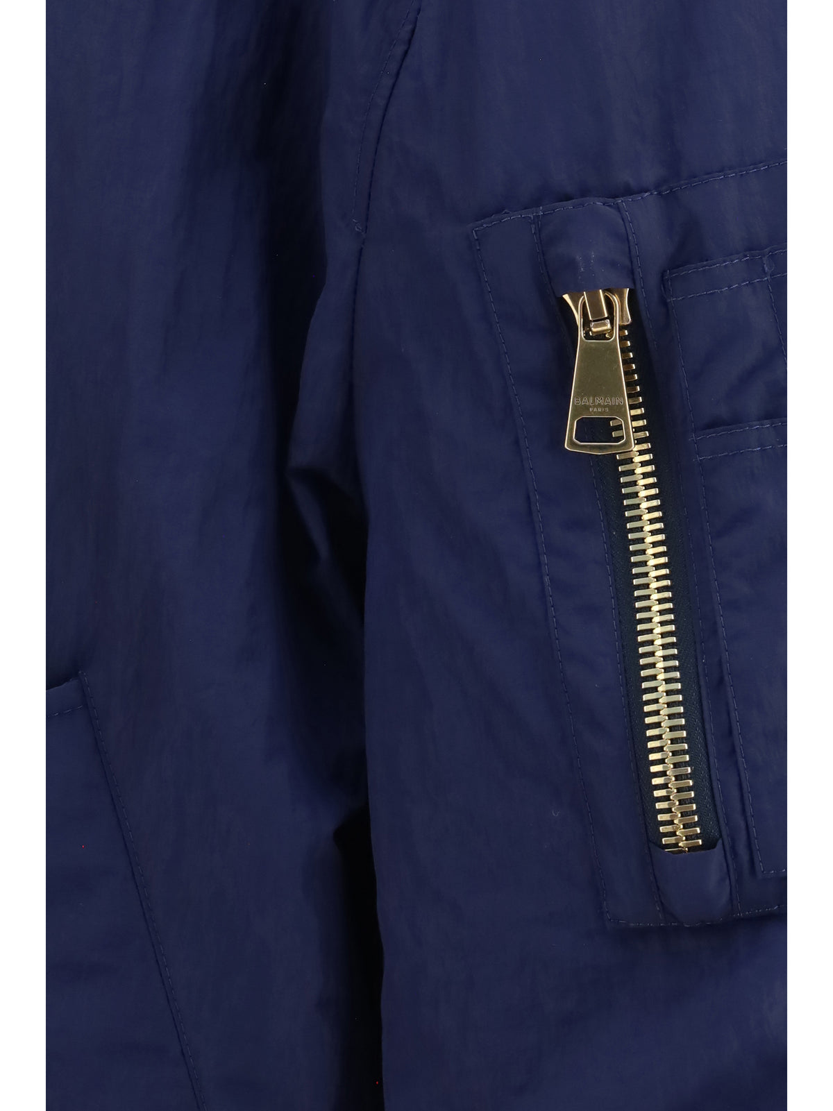Balmain Nylon Bomber Jacket with embroidered back logo - Bleu