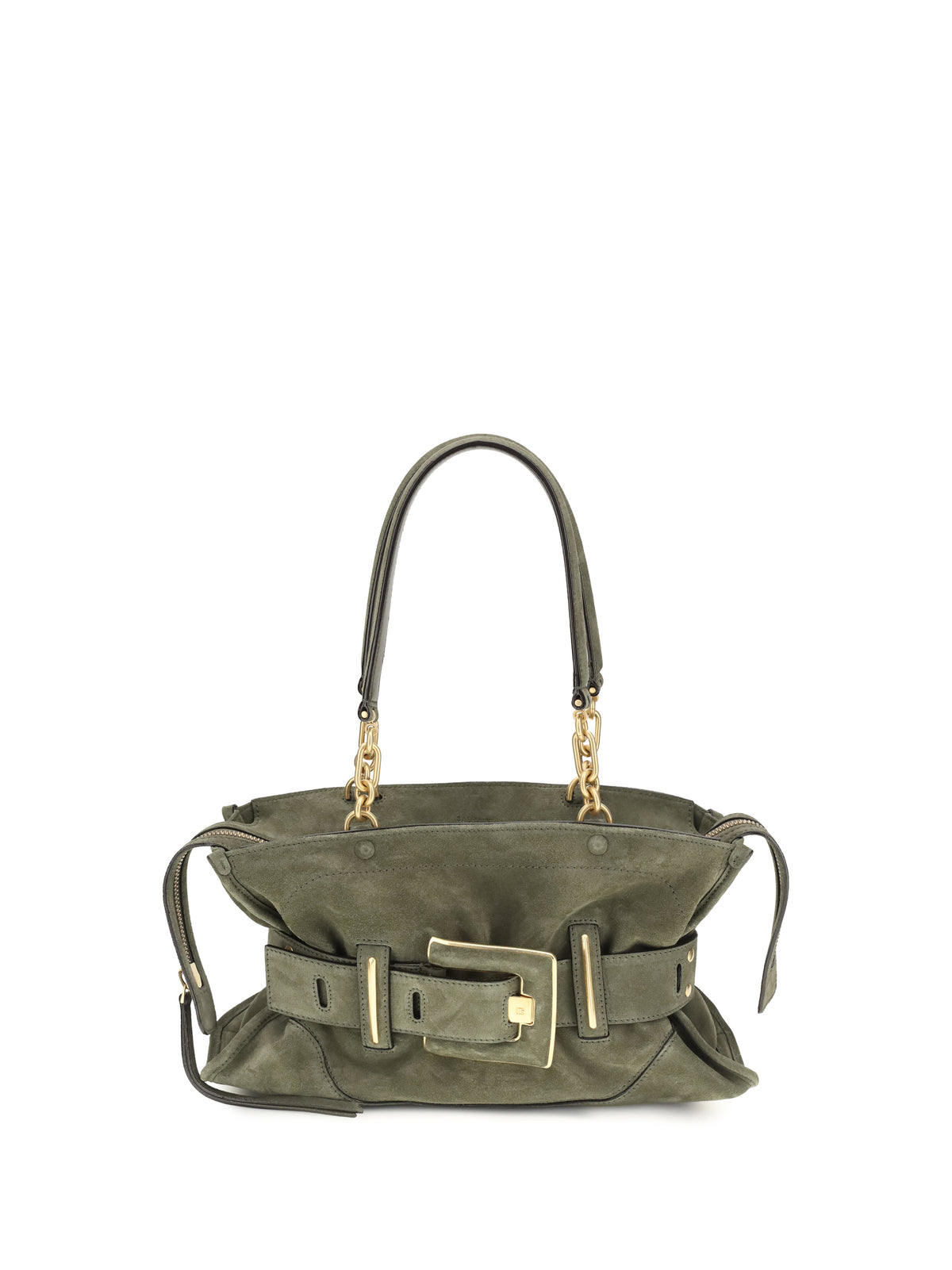 Balmain Anthem Bag in suede leather - 7as Dark Olive