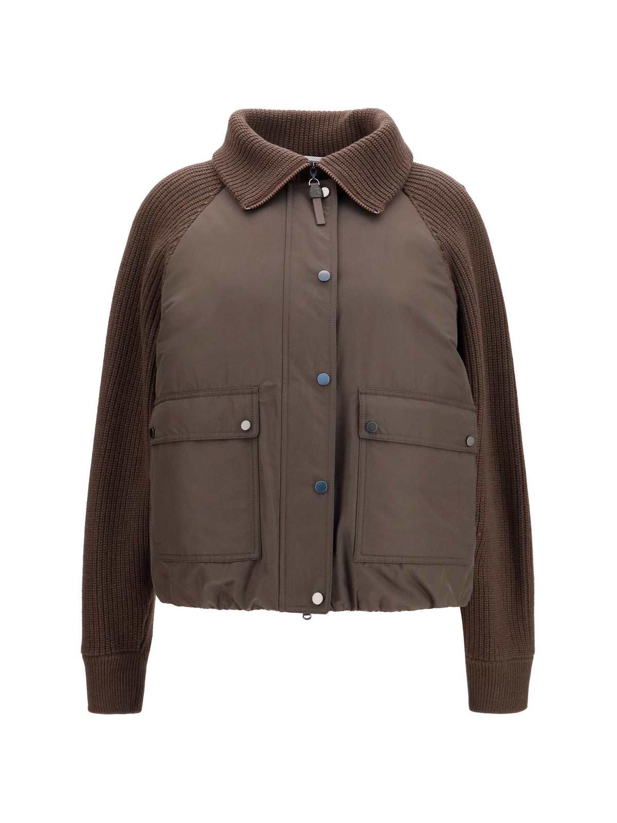 Brunello Cucinelli Down Jacket with wool sleeves - Brown