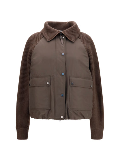 Brunello Cucinelli Down Jacket with wool sleeves - Brown