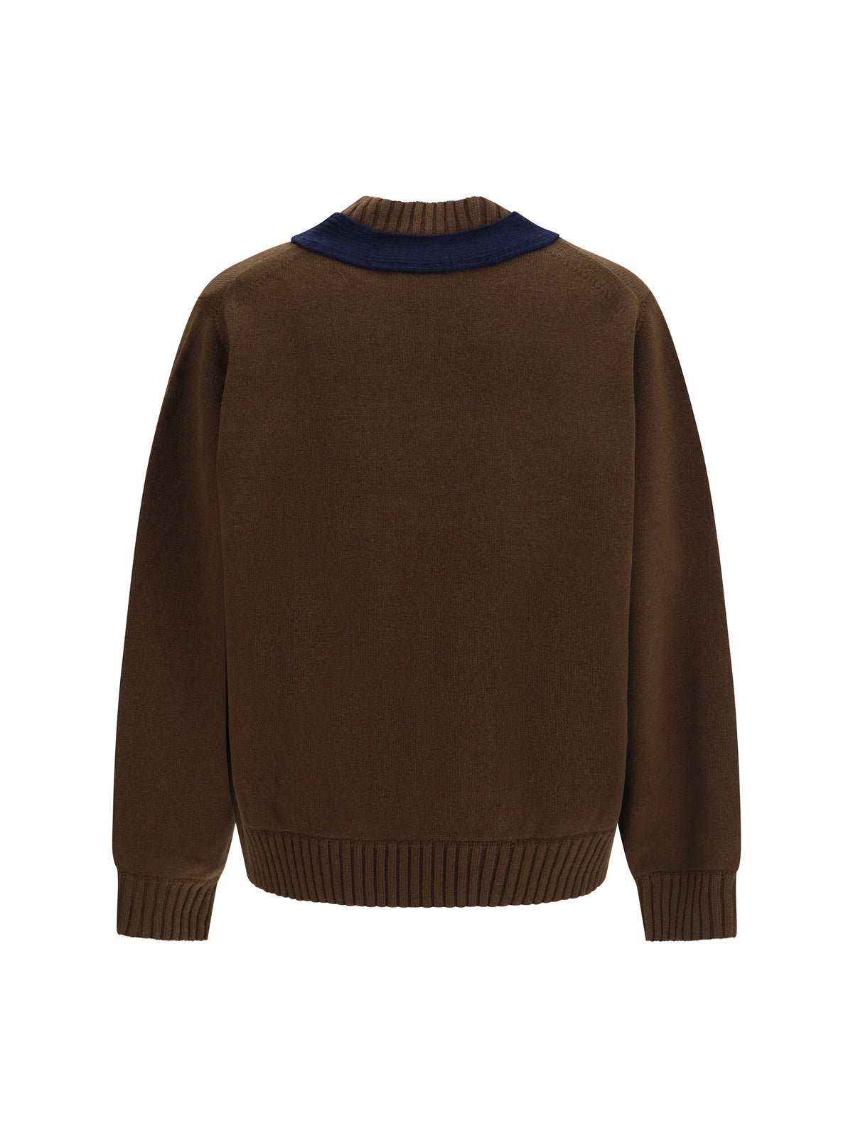 Sacai Wool knit Cardigan with integrated scarf - Brown×Navy