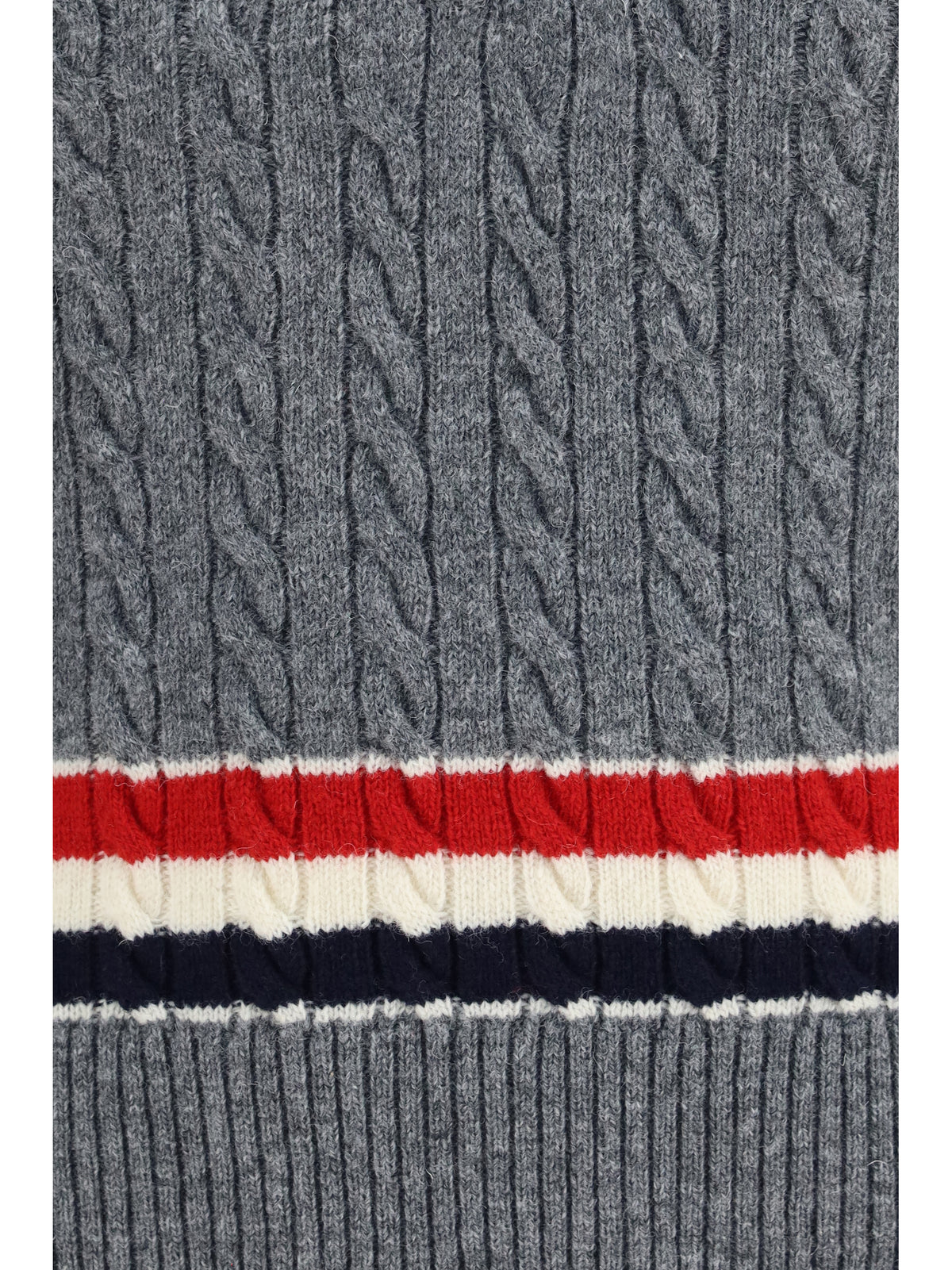 Thom Browne Cable-knit cricket V-neck Vest - Med Grey