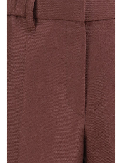 Brunello Cucinelli Wide-Leg Pants in linen with elastic waistband and belt loops - Rhubarb
