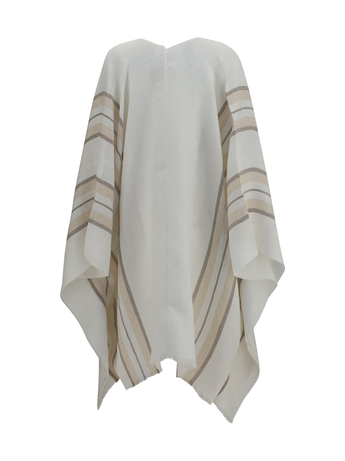 Brunello Cucinelli Open Poncho in linen, cashmere and silk blend - Bianco+Beige+Camel+Argento