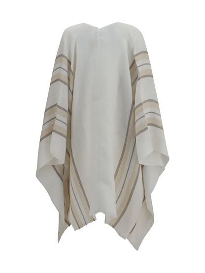 Brunello Cucinelli Open Poncho in linen, cashmere and silk blend - Bianco+Beige+Camel+Argento