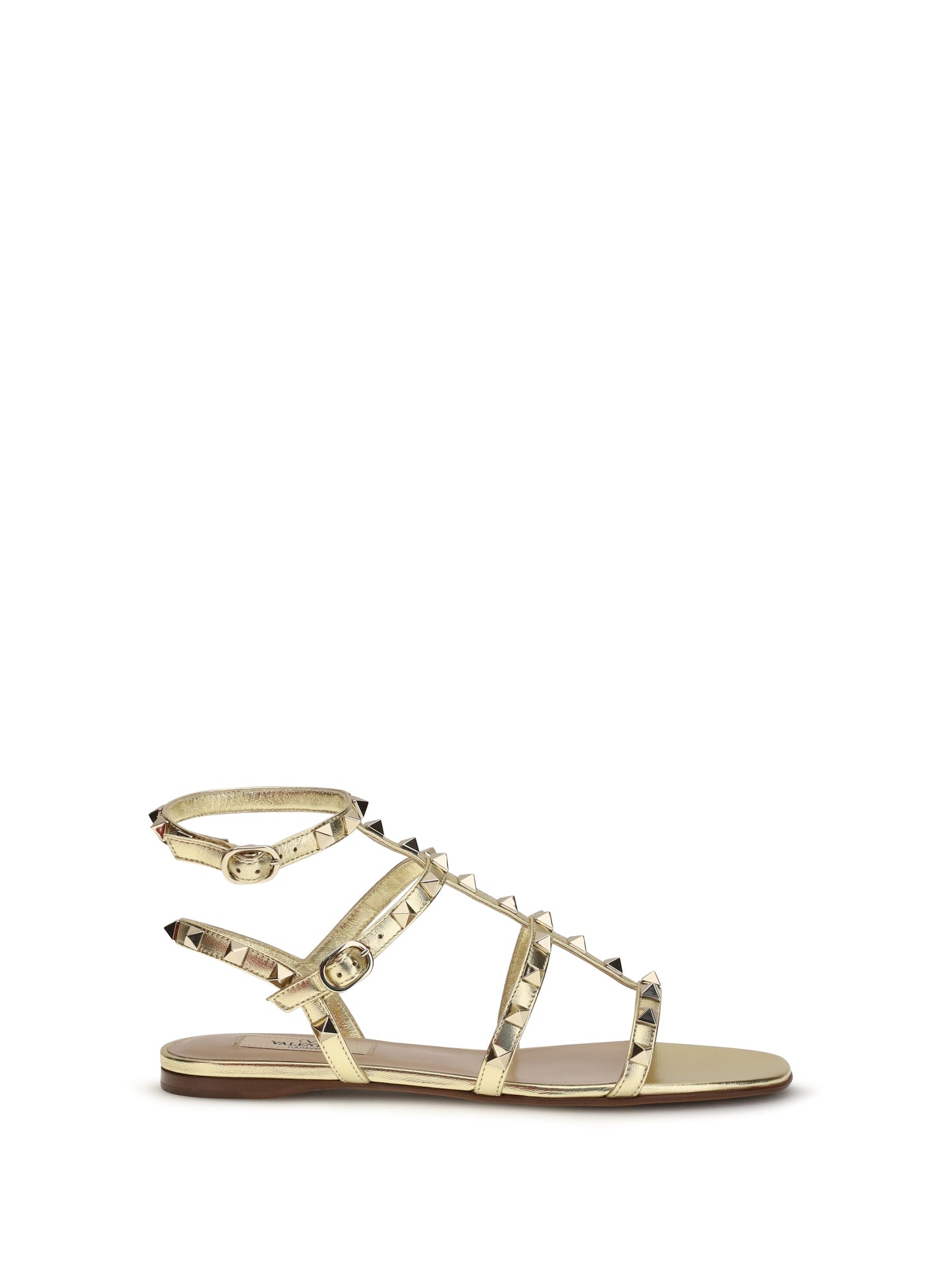 VALENTINO GARAVANI Rockstud flat Sandals laminated leather