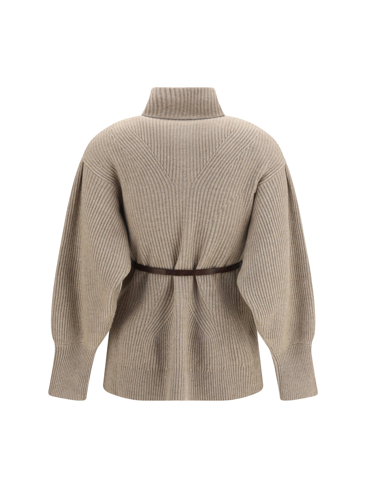 Brunello Cucinelli High neck Cardigan with belt - Brown