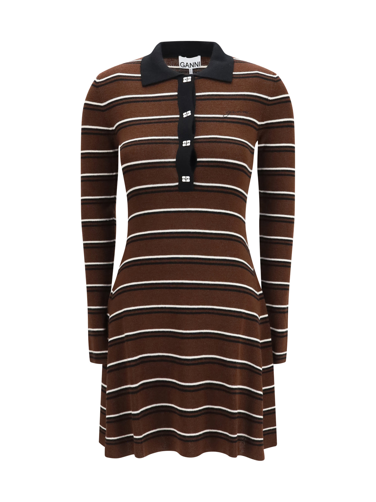Ganni Striped wool polo Dress - Multicolour